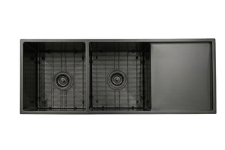 Atlas 1114x440x220 Gunmetal Black Double Bowl with Drainer Stainless Steel Sink