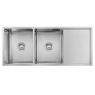 Barcelona 1200×500×220 Satin Double Bowl with Drainer Stainless Steel Sink