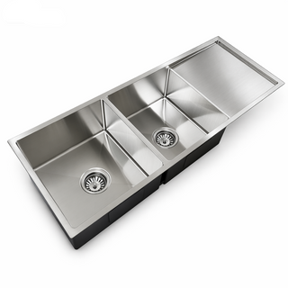 Atlas 1114x440x220 Satin Double Bowl with Drainer Stainless Steel Sink
