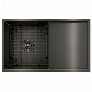 Palma 850x450x220 Gunmetal Black Single Bowl with Drainer Stainless Steel Sink