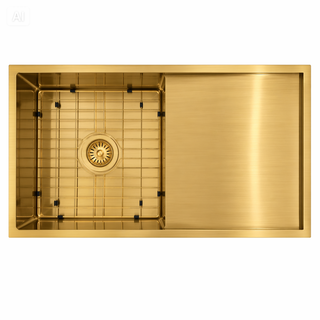 Palma 850x450x220 Brushed Gold Single Bowl with Drainer Stainless Steel Sink