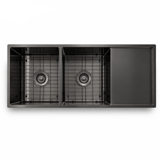 Atlas 1114x440x220 Gunmetal Black Double Bowl with Drainer Stainless Steel Sink