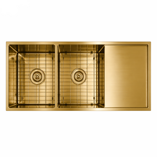 Barcelona 1200x500x220 Brushed Gold Double Bowl with Drainer Stainless Steel Sink