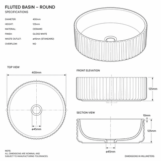 Round Fluted Marble-Look Countertop Basin A545-P373M