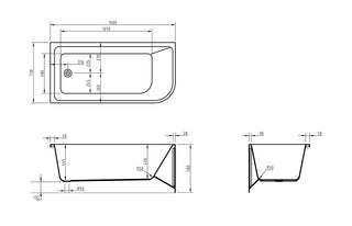 Modica Back to Corner Bathtub 1500mm