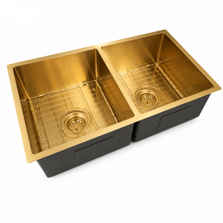 Nala 760x440x220 Brushed Gold Double Bowl Stainless Steel Kitchen Sink