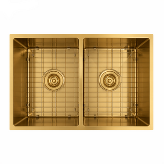 Nala 760x440x220 Brushed Gold Double Bowl Stainless Steel Sink