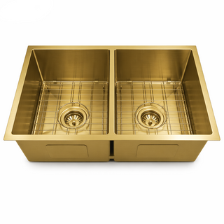 Nala 760x440x220 Brushed Gold Double Bowl Stainless Steel Sink