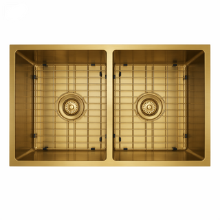 Nala 760x440x220 Brushed Gold Double Bowl Stainless Steel Kitchen Sink