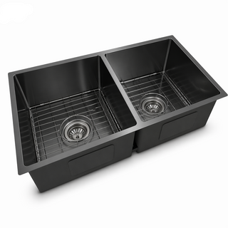 Nala 760x440x220 Gunmetal Black Double Bowl Stainless Steel Sink