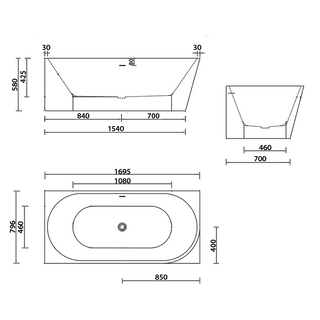 Axis Right Corner Bathtub 1700mm