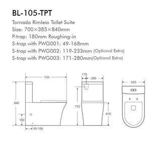 Spoleto Rimless Tornado Flushing Back To Wall Toilet Suite Nano Technology