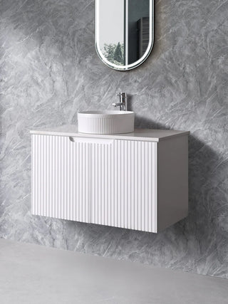 Duplex - Matte White Fluted Wall Hung Vanity 750mm