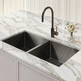Nala 760x440x220 Gunmetal Black Double Bowl Stainless Steel Sink