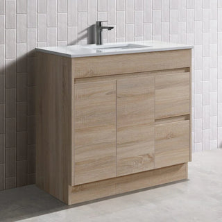 Tobi Freestanding Vanity 900mm Prime Oak/Natural Timber Right/Left Drawers SY05-900