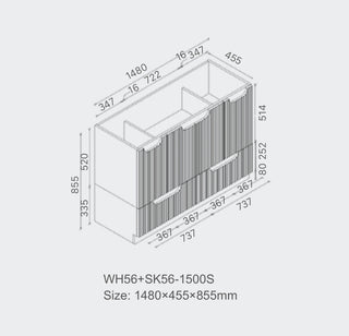 Duplex - Matte White Fluted Wall Hung Vanity 1500 Single