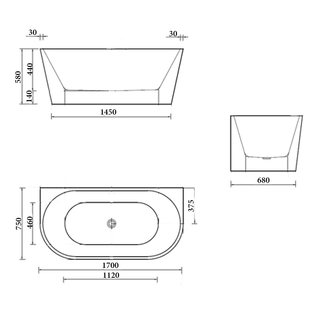 Sorrento Back to Wall Bathtub 1700mm