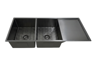 Atlas 1114x440x220 Gunmetal Black Double Bowl with Drainer Stainless Steel Sink