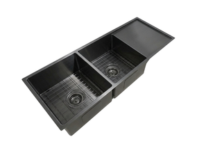 Atlas 1114x440x220 Gunmetal Black Double Bowl with Drainer Stainless Steel Sink